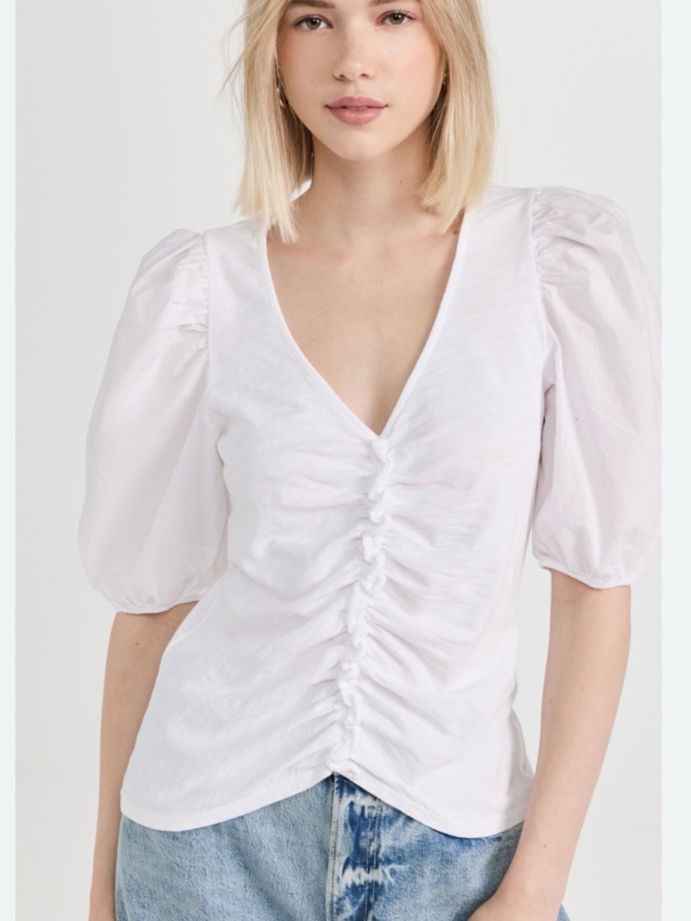 Nation LTD Giada Gathered Puff Sleeve Ruched Top